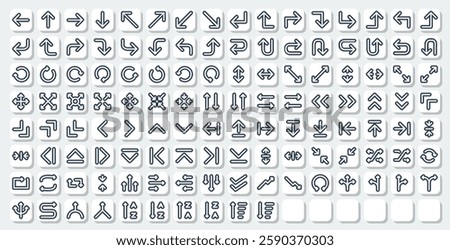 icon set arrow line style. Contains cursor arrows, change, transfer, switch, trade, swap, up, down, refresh and other symbol icons