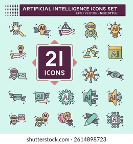 Icon Set Artificial Intelligence. related to Artificial Intelligence symbol. MBE style