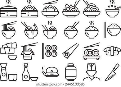 Icon set asian food line art. Fully 