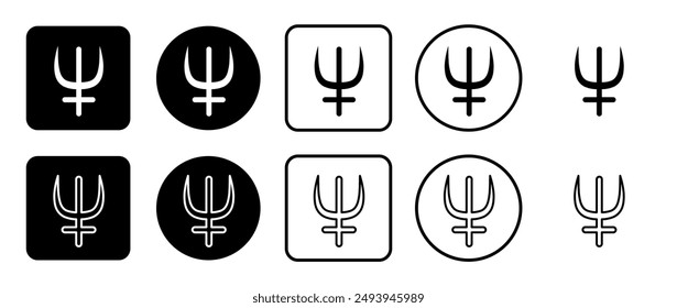 Icon set of astrological neptune symbol. Filled, outline, black and white icons set, flat style.  Vector illustration on white background