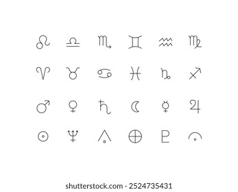 Icon Set astrology symbols. Outline icons, vector illustration