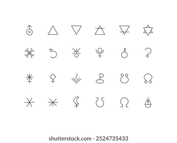 Icon Set astrology symbols. Outline icons, vector illustration