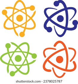 Icon set of atom molecule, molecular science, electron, neutron, scientific research. Thin line icons, flat vector illustrations. Isolated on white, transparent background