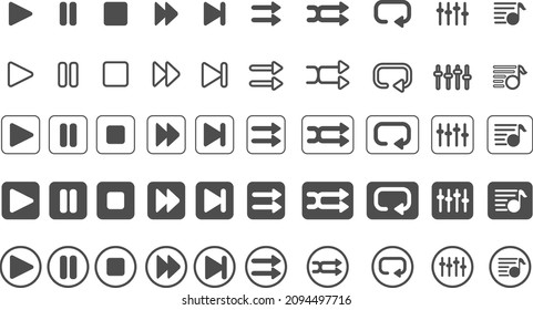 Icon set of audio player buttons