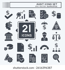 Icon Set Audit. related to Education symbol. glyph style. design editable