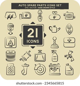 Icon Set Auto Spare Parts. related to Spare Parts symbol. hand drawn style. simple design editable. simple illustration