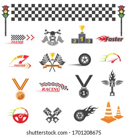 conjunto de iconos de la plantilla de diseño de la ilustración vectorial de la carrera de automóviles