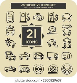 Icon Set Automotive. suitable for education symbol. hand drawn style. simple design editable. design template vector. simple illustration