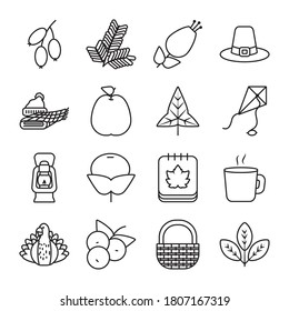 icon set of autumn and basket over white background, line style, vector illustration