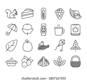 icon set of autumn and berries over white background, line style, vector illustration