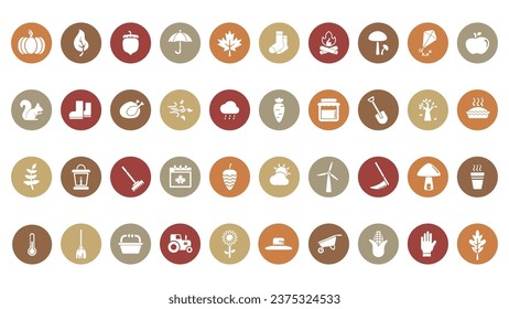 Icon set Autumn, Collection of Autumn Icons, vector illustration, flat design, fun and cute