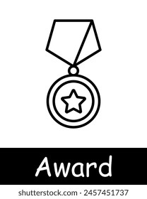 Icon set awards. Medal, competition, first place, badge, star, badge, order, reward for work, competition, laurel, honor, pin, honor, black lines on a white background. Awards concept.