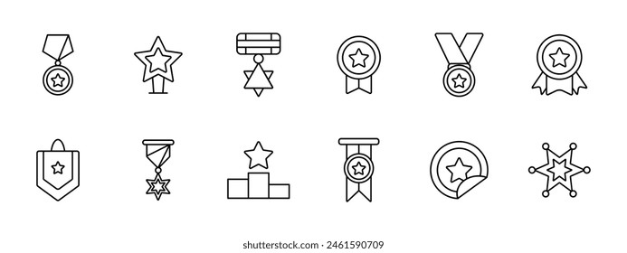 Icon set awards. Medal, podium, competition, first place, badge, star, badge, order, reward for work, competition, laurel, honor, pin, honor. Awards concept.