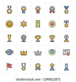 Icon Set - Awards And Trophy Full Color Icon Style Vector Illustration On White Background