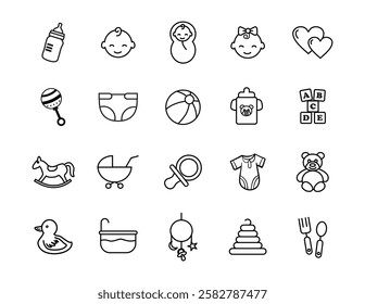 Icon Set Baby and Childhood editable stroke 