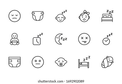 Icon set of baby. Editable vector pictograms isolated on a white background. Trendy outline symbols for mobile apps and website design. Premium pack of icons in trendy line style.
