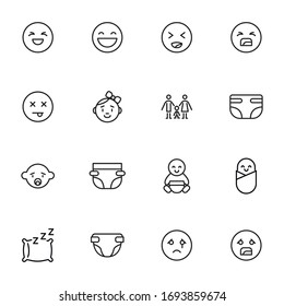 Icon set of baby. Editable vector pictograms isolated on a white background. Trendy outline symbols for mobile apps and website design. Premium pack of icons in trendy line style.