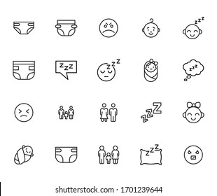 Icon Set von Baby. Bearbeitbare Vektorillustration-Piktogramme einzeln auf weißem Hintergrund. Trendy-Umrisssymbole für mobile Apps und Website-Design. Premium-Paket von Symbolen im trendigen Linienstil.