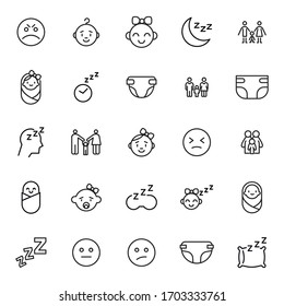 Icon set of baby. Editable vector pictograms isolated on a white background. Trendy outline symbols for mobile apps and website design. Premium pack of icons in trendy line style.