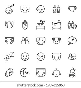 Icon set of baby. Editable vector pictograms isolated on a white background. Trendy outline symbols for mobile apps and website design. Premium pack of icons in trendy line style.