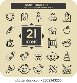 Icon Set Baby. suitable for Kids symbol. hand drawn style. simple design editable