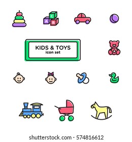 Icon set for baby. Toy vector icons. Playground sign. Children plaything symbol. Vector concept illustration for design.