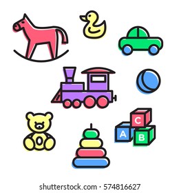 Icon set for baby. Toy vector icons. Playground sign. Children plaything symbol. Vector concept illustration for design.