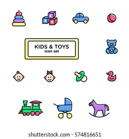 Icon set for baby. Toy vector icons. Playground sign. Children plaything symbol. Vector concept illustration for design.