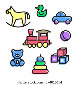 Icon set for baby. Toy vector icons. Playground sign. Children plaything symbol. Vector concept illustration for design.