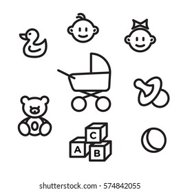 Icon set for baby. Toy vector icons. Playground sign. Children plaything symbol. Vector concept illustration for design.