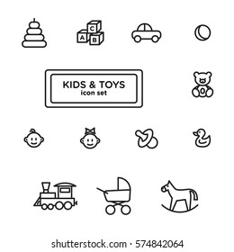 Juego de iconos para el bebé. Iconos vectoriales de juguete. Signo de reproducción. Símbolo de juego infantil. Ilustración de concepto vectorial para el diseño.