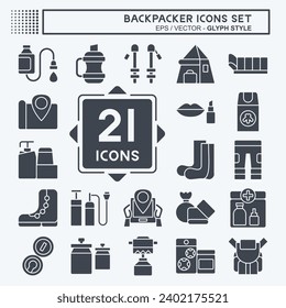 Icon Set Backpacker. related to Holiday symbol. glyph style. simple design editable. simple illustration