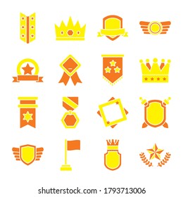 icon set of badges and shields over white background, flat style, vector illustration