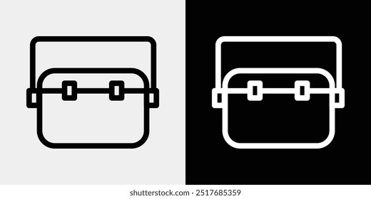 Icon set of bags used when shopping, suitcases used when traveling, and carry cases