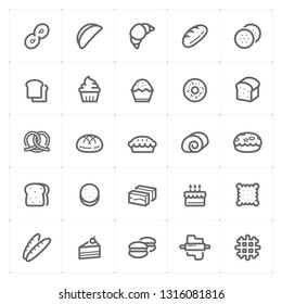 Icon set – bakery and bread outline stroke vector illustration on white background