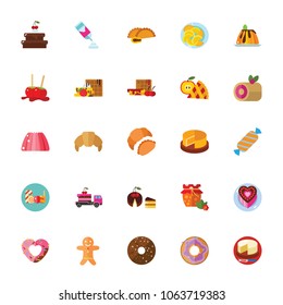 Icon set of bakery and chocolate. Dessert, confectionary, snack. Sweet food concept. For topics like cafe, unhealthy eating, gastronomy