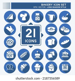 Icon Set Bakery. suitable for Bakery symbol. long shadow style. simple design editable. design template vector. simple illustration