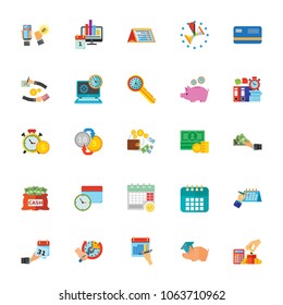 Icon set of banking signs. Time is money, time management, deadline. Finance concept. For topics like business, management, economics