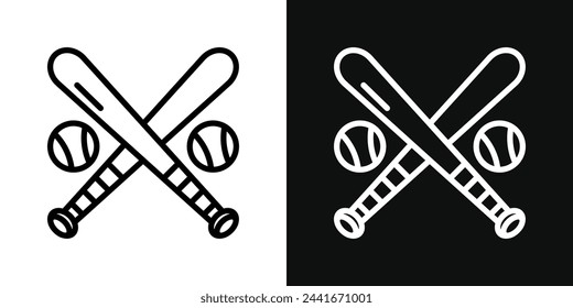 Icon Set for Baseball Sports. American Baseball Gear and Equipment Symbols in Black and Outlined Style.
