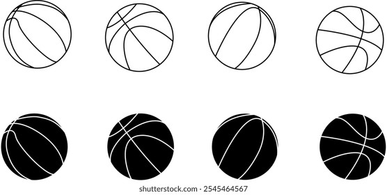 Icon set of Basketballs black and white 2d illustration on white background.