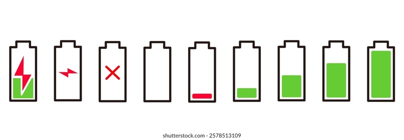 Icon set for battery charge indication.
