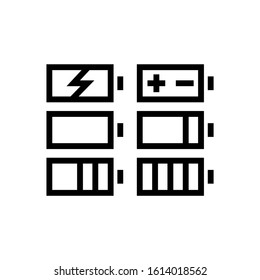 Icon set of battery charge level indicators in outline style on white background