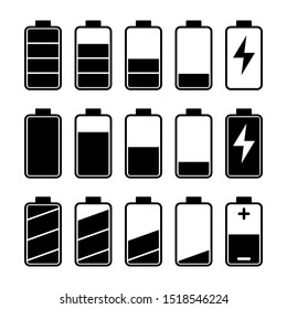 Icon set of battery level indicators