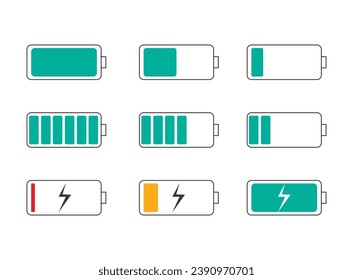 Icon set of battery and remaining battery
