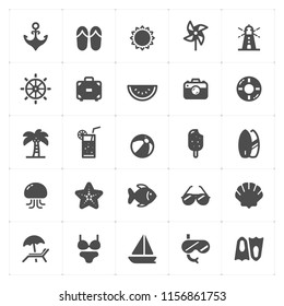 Icon set - Beach filled icon style vector illustration on white background