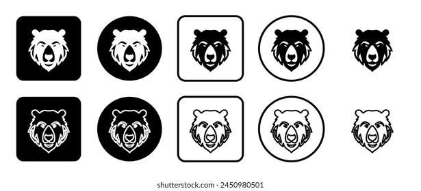 Conjunto de iconos de cabeza de oso. Relleno, contorno, conjunto de iconos en blanco y negro, estilo plano.  Ilustración vectorial sobre fondo blanco