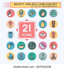 Icon Set Beauty and Self Care - Color Mate Style - Simple illustration, Editable stroke, Design template vector, Good for prints, posters, advertisements, announcements, info graphics, etc.