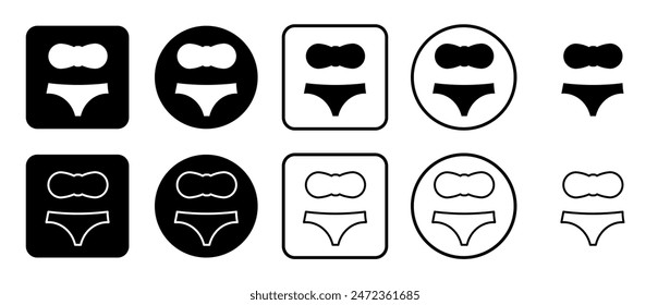 Icon set of bikini symbol. Filled, outline, black and white icons set, flat style.  Vector illustration on white background