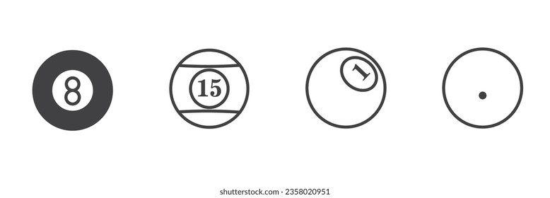 Juego de iconos de las bolas de billar vector plano. Símbolo de billar. Signo de estilo plano para concepto móvil y diseño web. Ilustración del símbolo de las bolas de billar