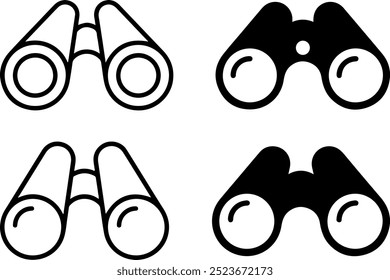 Icon set of binoculars field glasses telescope. Thin line icons flat vector illustrations isolated on white transparent background